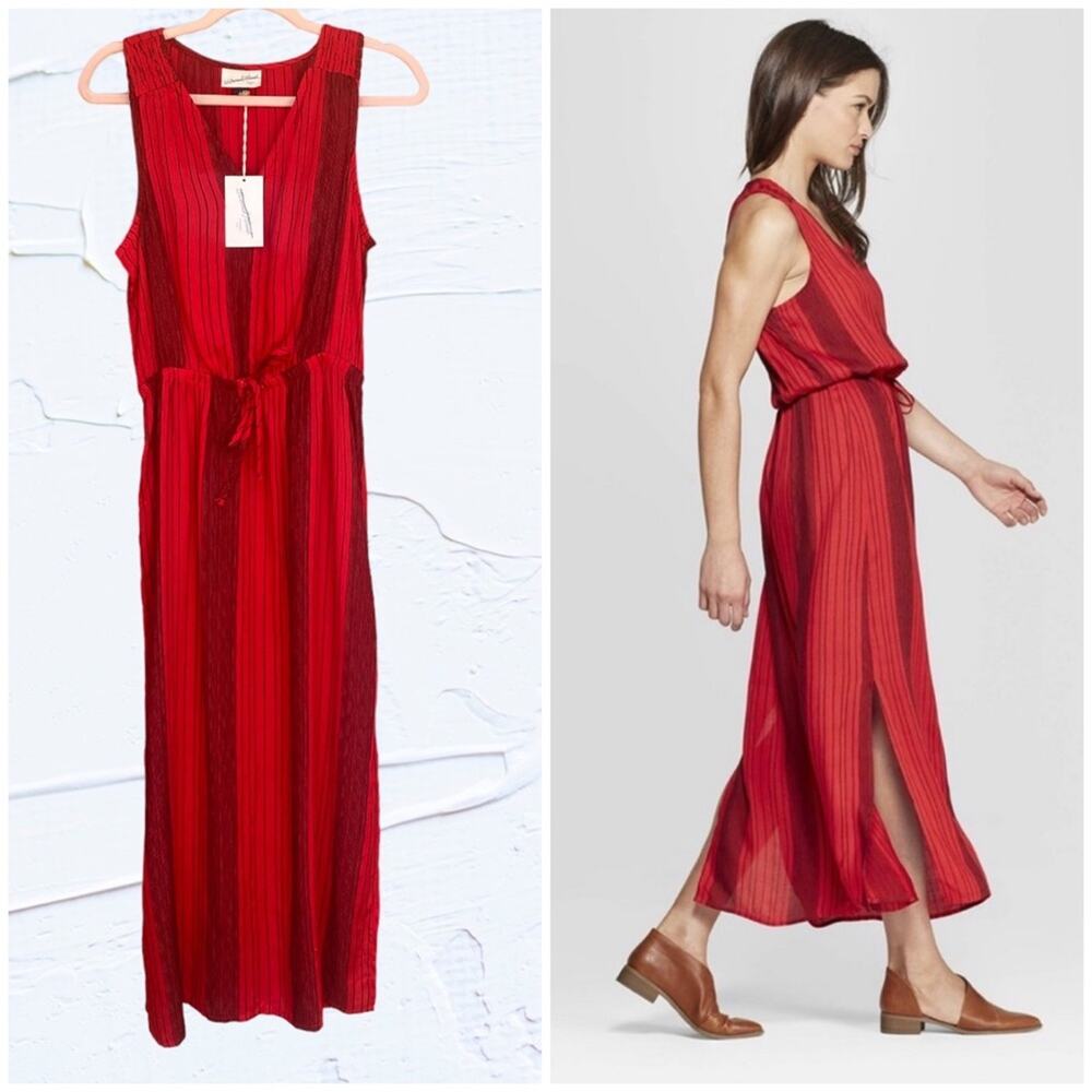 NEW Universal Thread red striped maxi dress with cinch tie waist